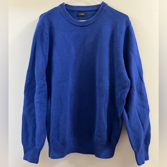 15. J. Crew Mens Blue Cotton Crewneck Sweater Moss Stitch Pullover - Picture 2 of 12
